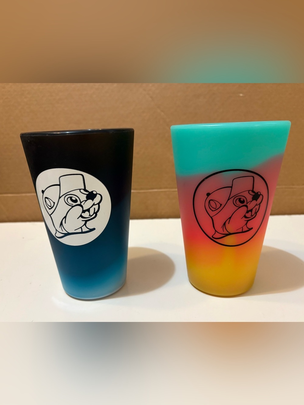 2 Buc-ee’s Soft Silicone Tumblers 16 oz. Tie Dye & Dark Blue Silipint 6” Tall